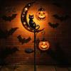 Decorative Metal Yard Stakes Solar Halloween Garden Stake Light, Auto On/Off Crescent Moon Black Cat with Hanging Spooky Outdoor Patio Accents Pumpkin