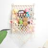 1pcs 3-Tier Wall-Mounted Plush Toy Organizer Cotton Rope & Wooden Storage Shelf for Books Decor Hanging Net Pocket Display Rack