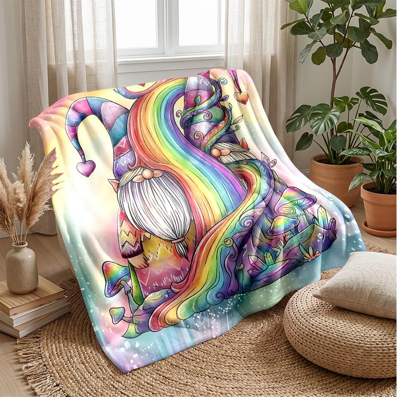 Rainbow Fantasy Gnomes Theme blanket Lightweight Warm Flannel Blanket Decorative Throw Blanket for Home Decoration