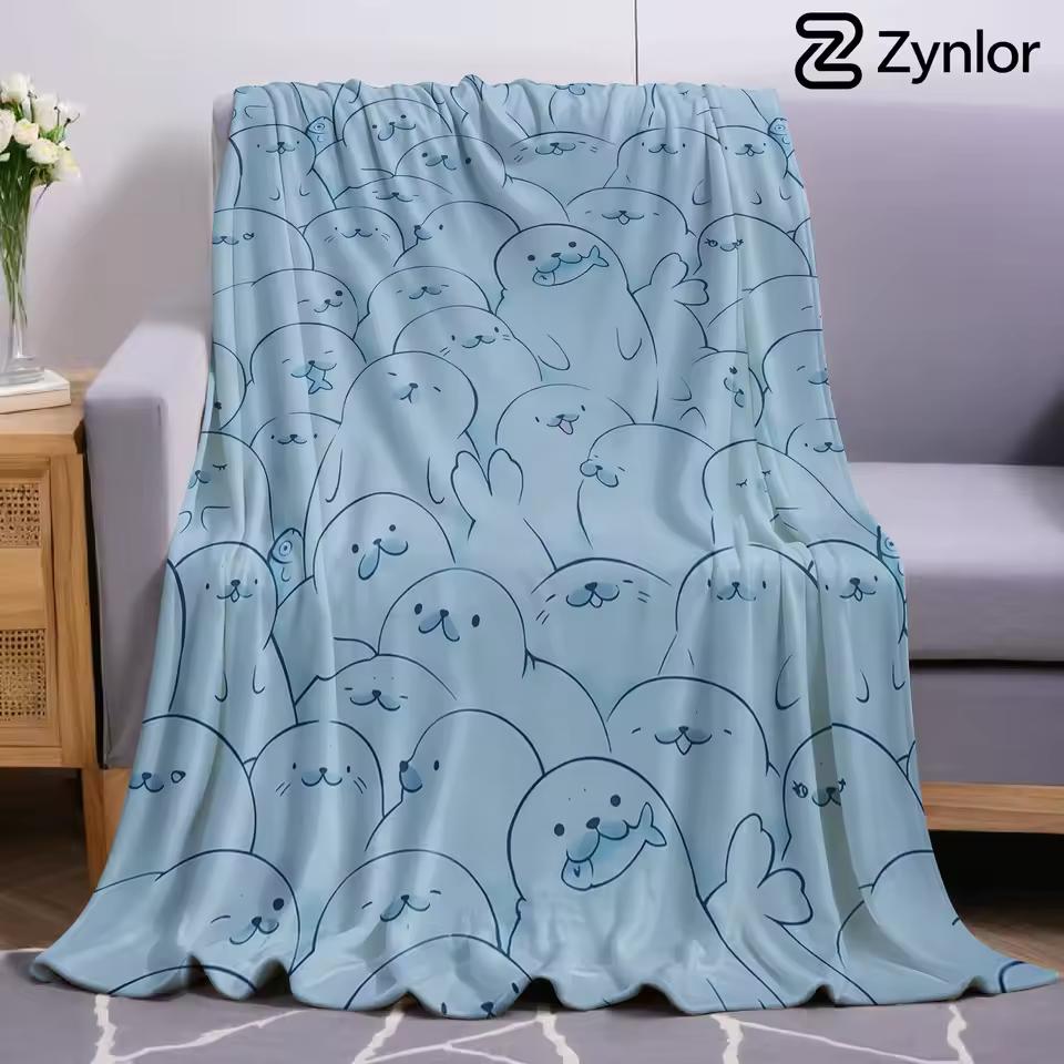 Cute Seal Lightweight Microfiber Soft Christmas Fleece Blanket Warm Cozy Throw for Bed Sofa Office Travel All Season
