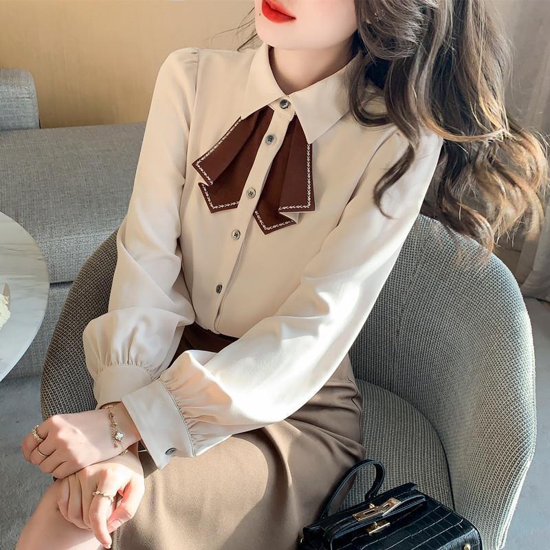 Bow Tie Design Shirt for Women's Spring New Style French Top Fashionable Chic Shirt