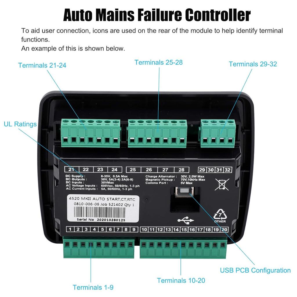 DSE4520 Generator Auto Mains Failure Control Module, Generator Monitor, Direct Deep Sea Repacement