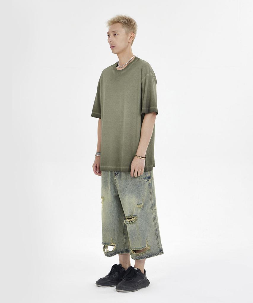 MAKEITTO Pigment Washed Oversized Crew Neck Short Sleeve T-Shirt_Khaki