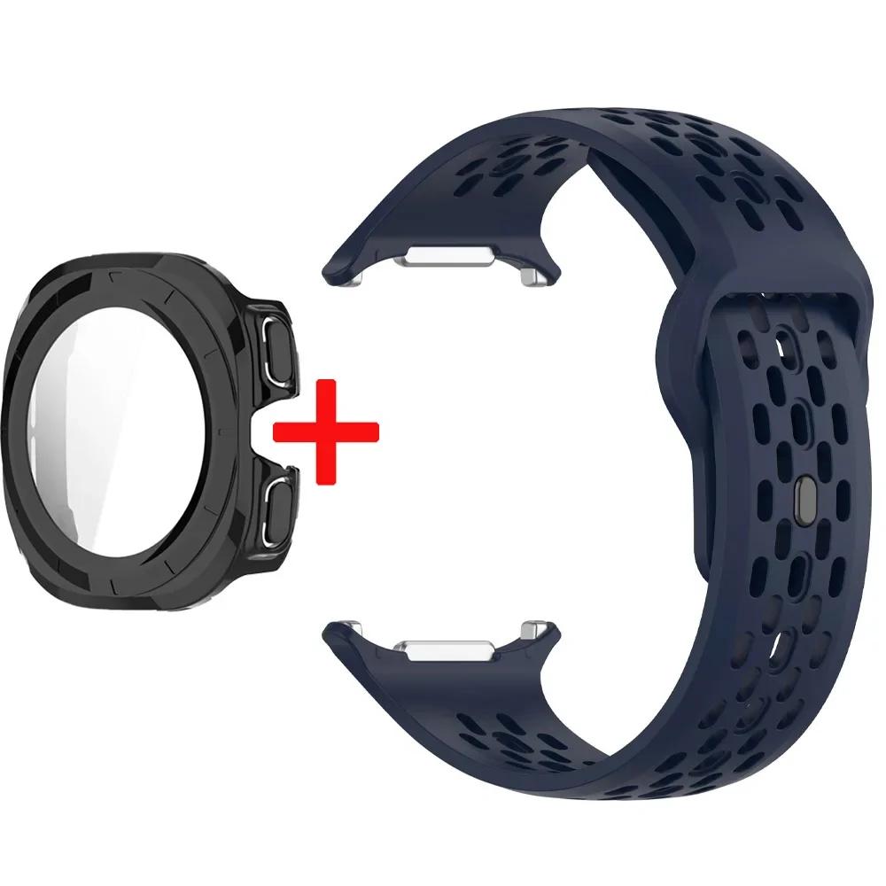 Силиконовый Ремешок+Чехол Для Samsung Galaxy Watch Ultra 47 Спортивный Браслет Ремешок для Galaxy Watch Ultra Закаленное Стекло Чехол Ремешок