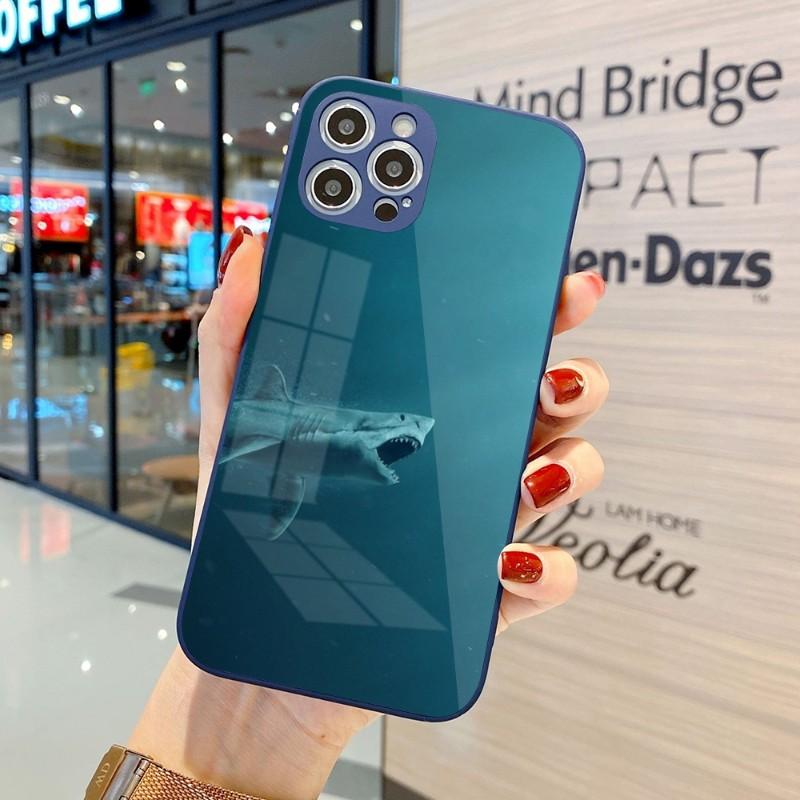 Cool Scary Shark Phone Case For IPhone 14 13 12 11 Pro Max X XR XS 8 7 Plus Liquid Glass Color Phone Cover