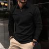 New European and American Men's Collar Fashion Solid Color Waffle Long Sleeved Men's T-shirt POLO