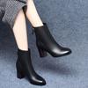 Women's Soft Leather Short Boots  Autumn/winter New Style High Heel Boot Square Toe Middle Versatile Boot