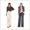 MJ STYLE Women's Plush-Lined Herringbone Wide-Leg Pants