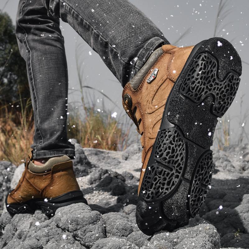 Мужские зимние повседневные туфли с флисовой подкладкой и носком, высокие хлопковые туфли большого размера из коровьей кожи для людей среднего и пожилого возраста