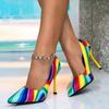 Fashion Fashion Pointed Toe Thin High Heels for Women Patent Leather Rainbow Mixed Color Design Women Pumps Sexy Party Size 42 Loafers
