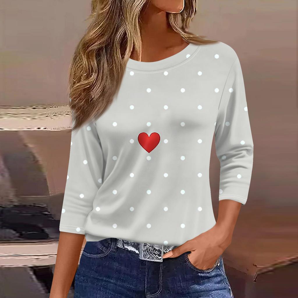 Women's Fashionable Casual Three Quarter Sleeve Printed Round Neck Top