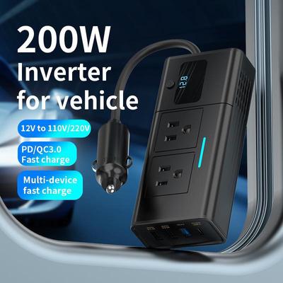 Автомобильный инвертор 200 Вт 12 В в 110 В с двумя USB и быстрой зарядкой PD