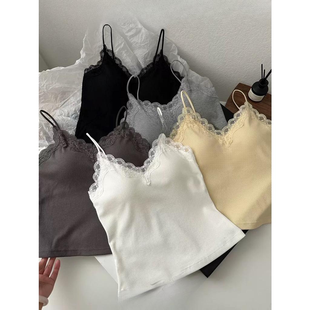 Новая хлопковая кружевная майка с кружевной спинкой, французская нить, фиксированные чашки, присборенные женские топы с V-образным вырезом