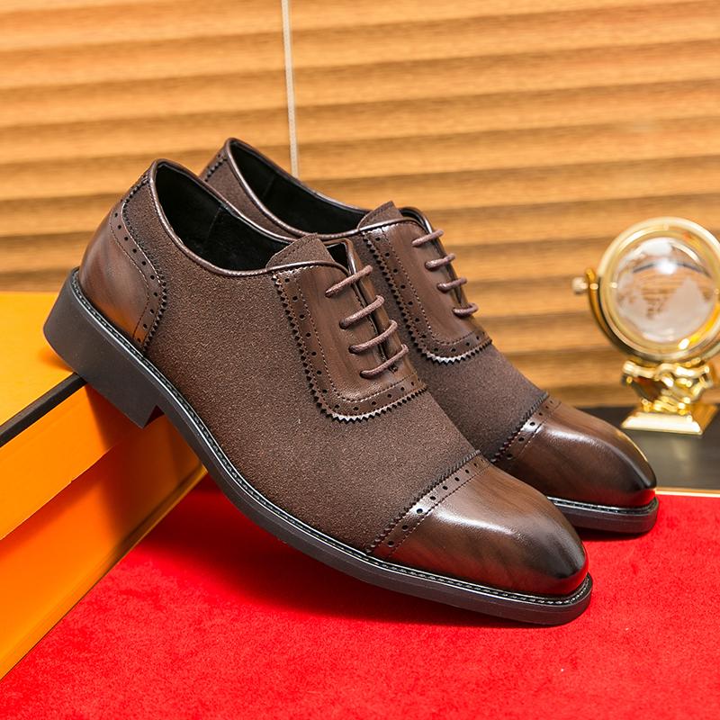 Size 38-46 Classic Men Block Shoes Men Fashion Splicing Pointed Leather Shoes Men Business Dress Shoes European Wedding Shoes