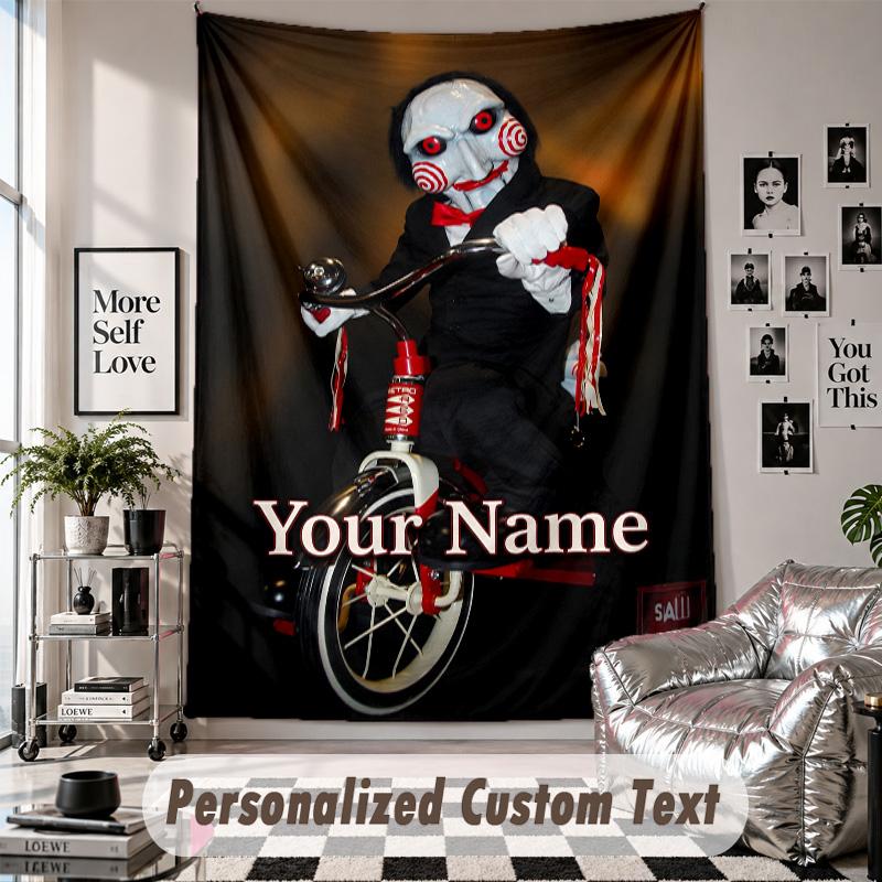 Custom Tapestry Wall Hanging, Saw Billy the Puppet Personalized Name Text Home Wall Decor