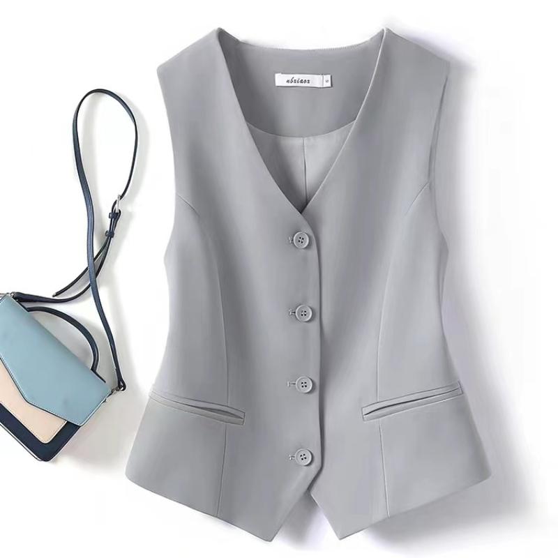 V-образный вырез жилет женский тонкий свободный жилет однобортный безрукавный блейзер женский тонкий короткий жилет Femme Slim Buttons