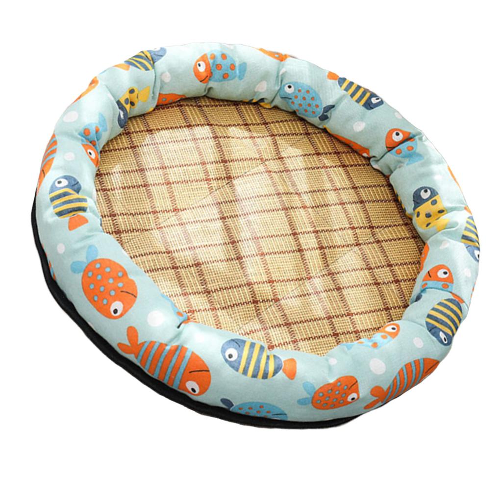 Круглая охлаждающая кровать для питомцев, мультяшный принт, кровать для сна питомцев, летний дышащий коврик для собак и кошек