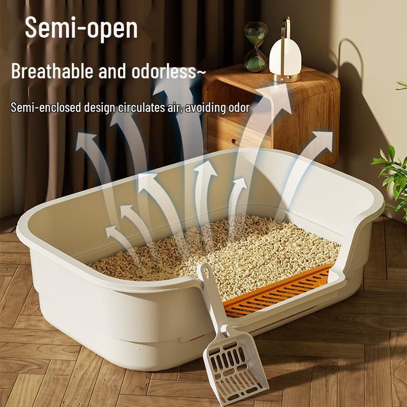 Очень большой приподнятый открытый кошачий лоток - Конструкция против разбрасывания для мейн-кунов