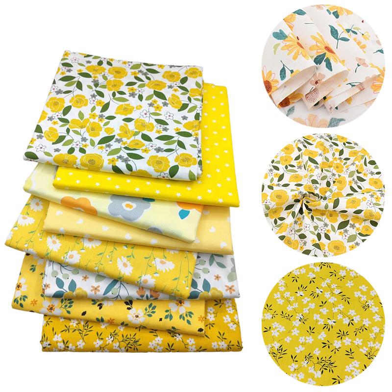 8 шт. Лоскутная ткань DIY Швейный Квилтинговый материал 25x25 см Желтый с принтом 20x25 см Саржевое переплетение Цветочная серия Хлопковая ткань