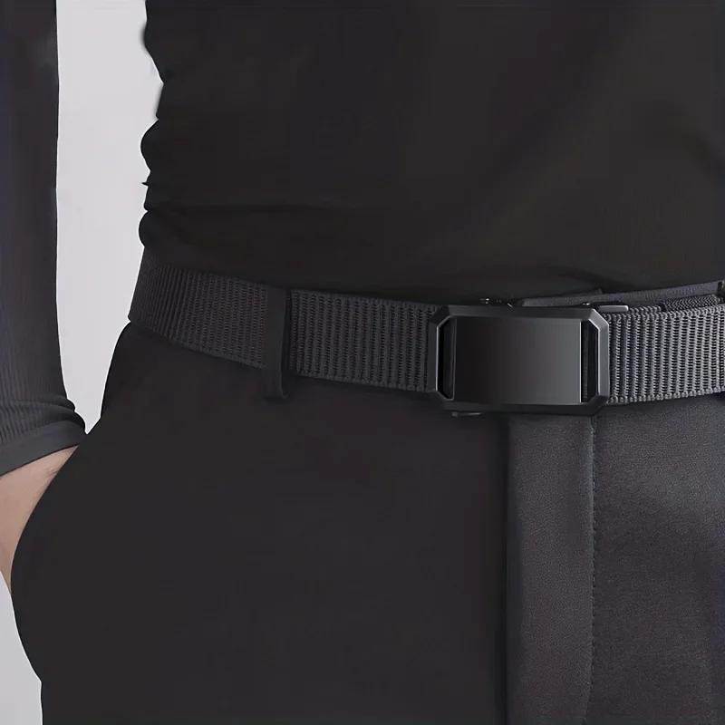 Automatic Buckle Belt, Canvas Workwear Casual Outdoor Training Pants Belt For Men