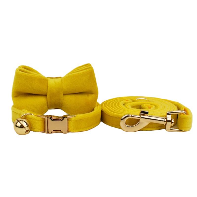 Yellow Velvet Cat Collar With Cute Bell Bow Small Dogs Pet Supplies