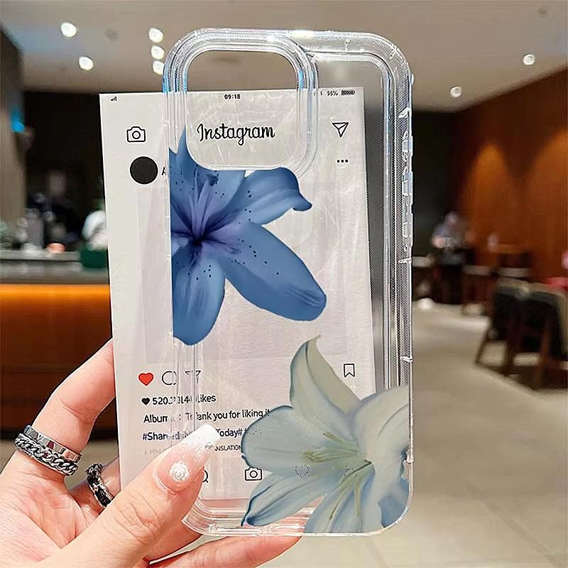 Элегантный чехол для телефона с узором синей лилии для iPhone 17 Pro Max 16 15 Pro 14 13 12 11 XR XS 17Air 16 Plus 16E Прозрачная бамперная крышка