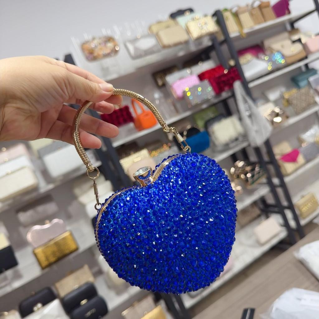 Luxury Diamond Heart Shape Clutch Evening Bag Shiny Crystal Handbag Wedding Dress Party Top-Handle Shoulder Bag Rhinestone