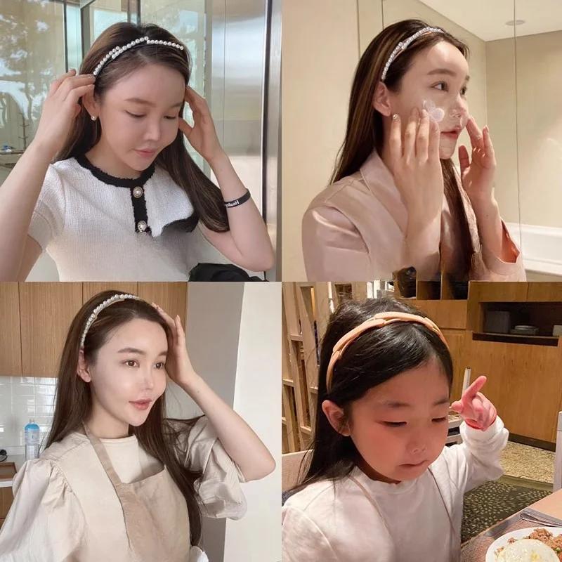 Выдвижная складная повязка для волос с жемчугом для женщин и девочек, нескользящая повязка на голову, повязка для мытья лица, укладка волос для девочек, плетение сломанных волос