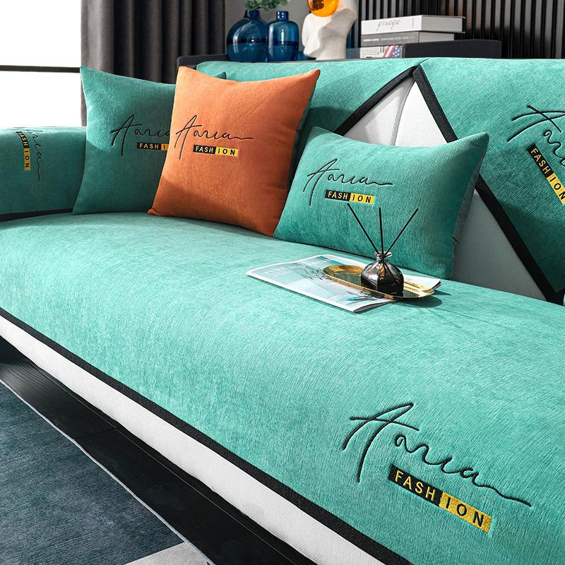 Four Seasons High Quality Sofa Covers Chenille Solid Color Corner Sofa Towel Anti-slip Protection Pad Couches Living Room Home