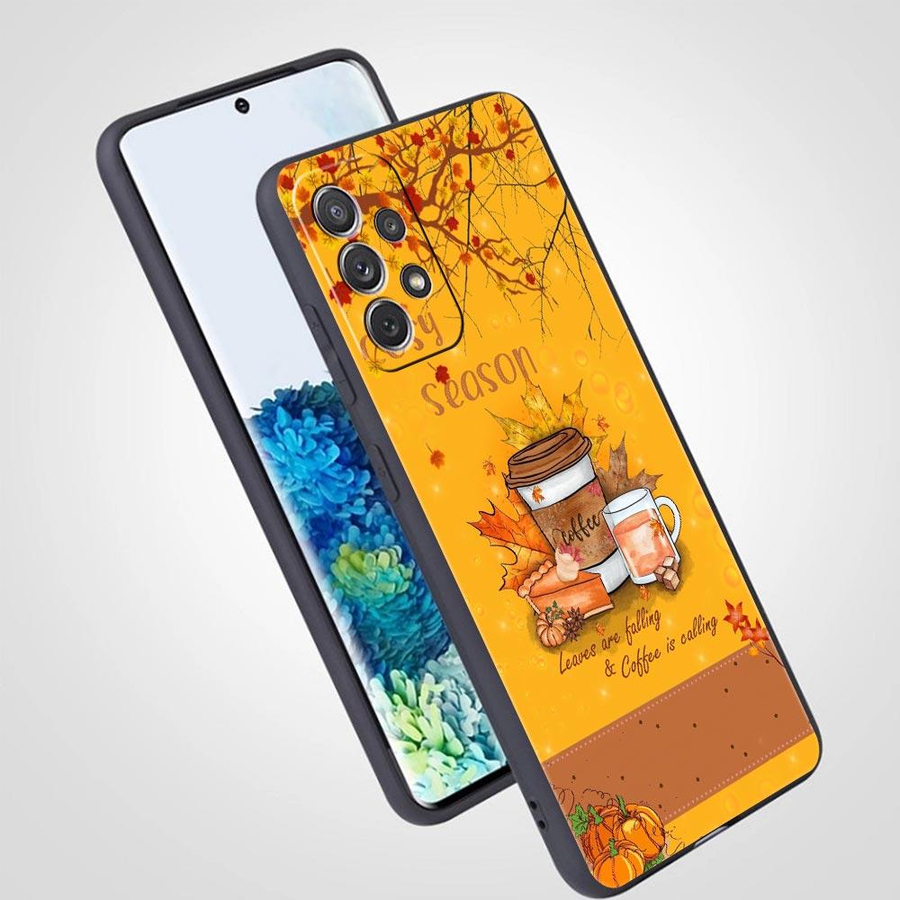 Pumpkin Autumn Leaves Coffee Phone Case for Samsung Galaxy A55 A35 A17 A07 A15 A13 A25 A51 A71 A72 A73 A32 A52 A52S A41 Soft TPU
