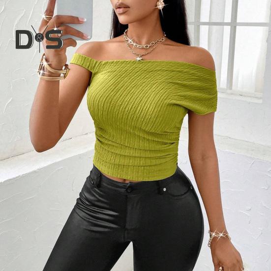 Женские топы асимметричного дизайна, топы обычного кроя, асимметричный косой воротник, короткий рукав, тонкие топы, повседневная одежда