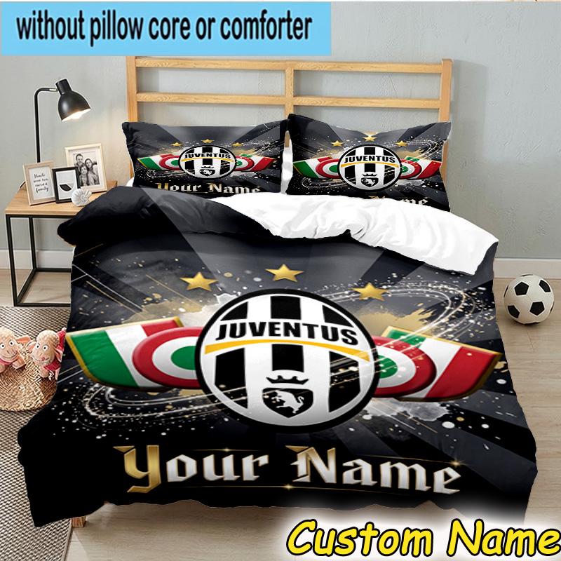 Custom Name Juventus FC Bedding Set 3PCS Duvet Cover Closure Includes 1 Duvet Cover & 2 Pillowcases for All Seasons Bedroom Decor
