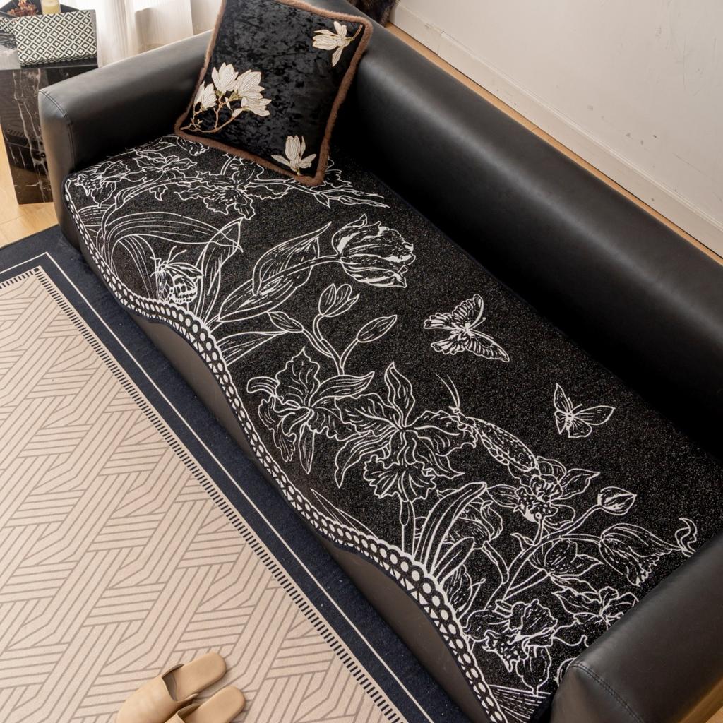 Толстый жаккардовый шенилловый чехол на диван с цветочным узором, уникальный декоративный чехол для дивана с изогнутым краем, универсальный для гостиной, мебельный чехол