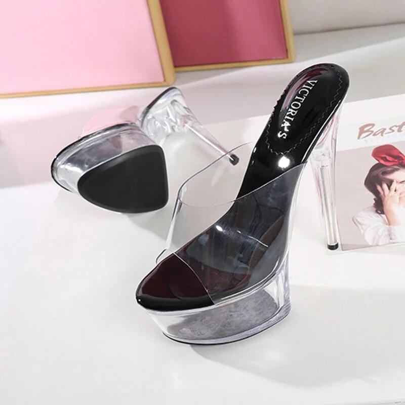 Женские туфли на шпильке, прозрачные сексуальные тапочки с неглубоким горлом и кристаллами, каблук 15 см, платформа 5 см, WZ