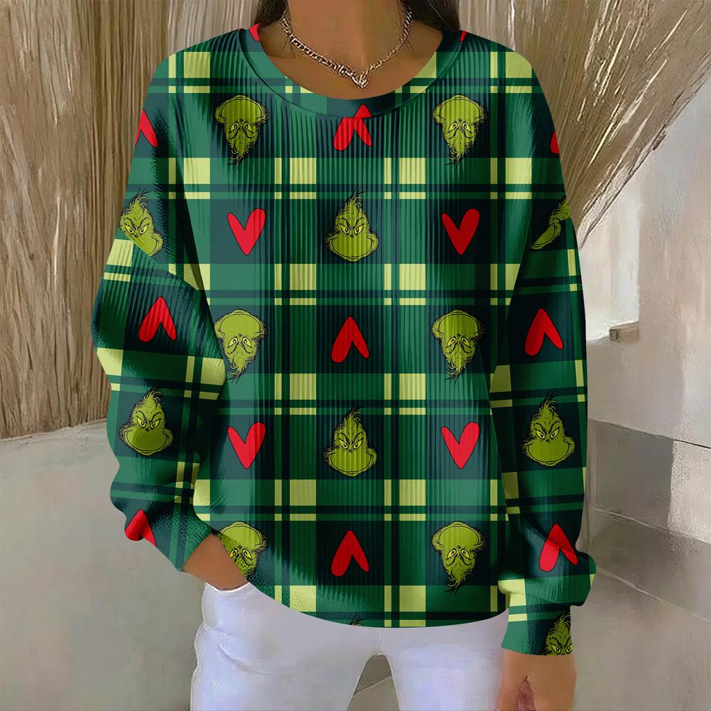 Women's Loose Comfortable Casual And Fashionable Round Neck Pattern Long Sleeved Sweatshirt