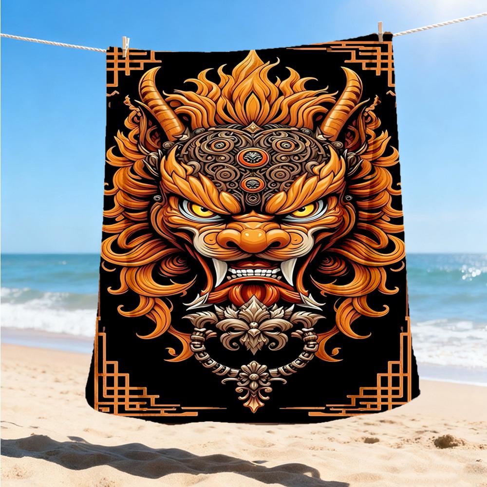 1pc Dragon Mask Design Outdoor Flannel Blanket Soft All Season Polyester Throw , Perfect for Picnics & Travel , Picnic Accessory
