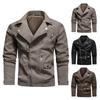 Мужская модная мотоциклетная кожаная куртка на нескольких молниях Кожаная куртка с большим лацканом Пиджак