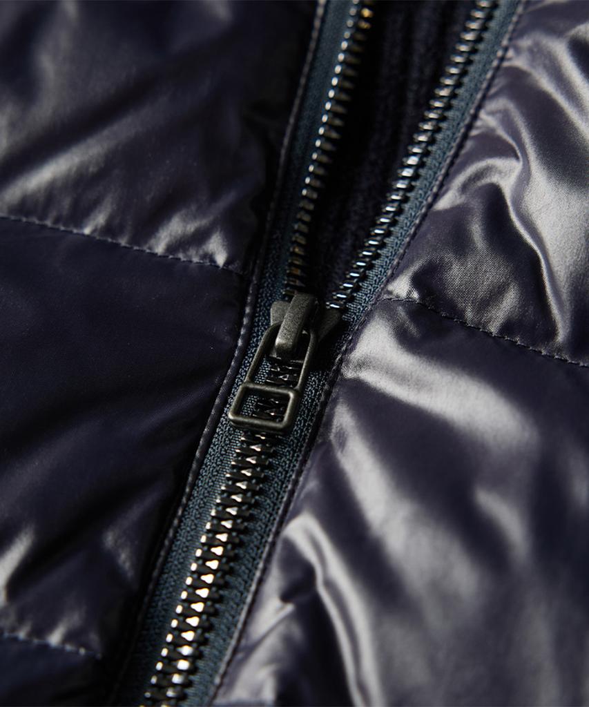 Guernsey Woollens Goose Down Hybrid Hooded Zip-Up Sweater - Navy