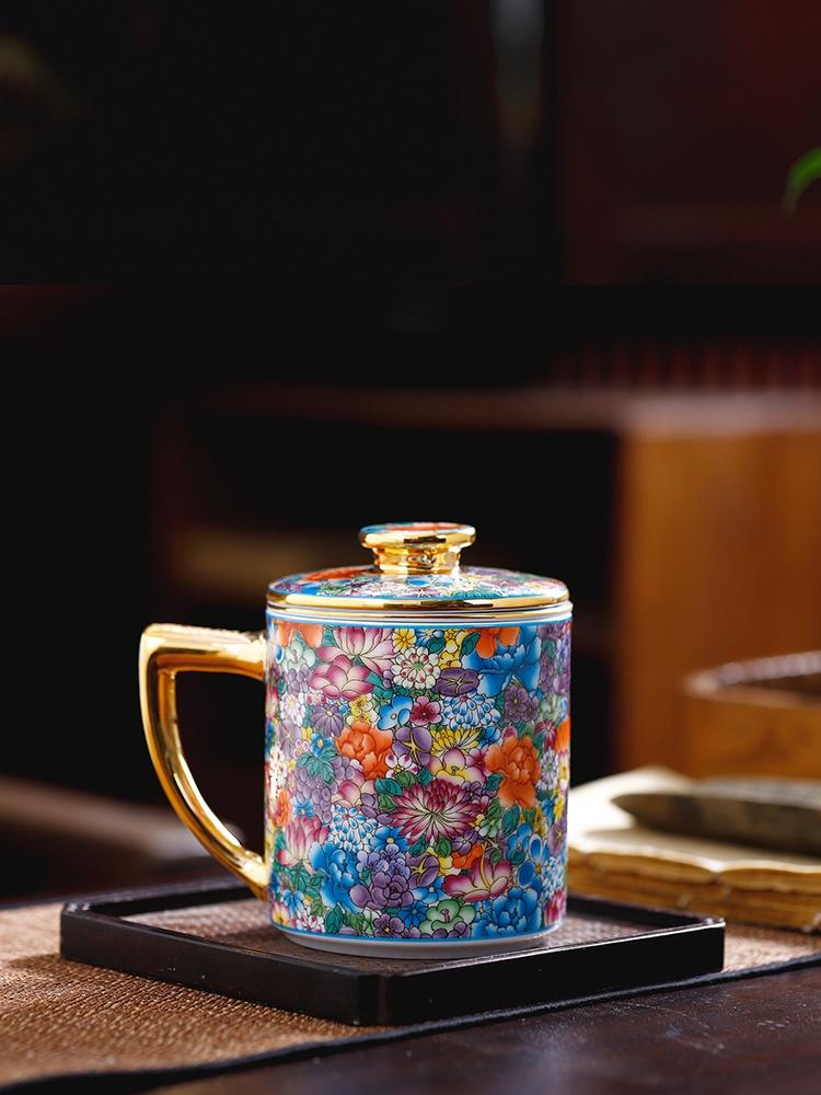 Керамическая чашка Jingdezhen, чашка с разделением воды и чая, бытовое ситечко для чая, китайская эмалированная офисная чашка большой емкости с крышкой