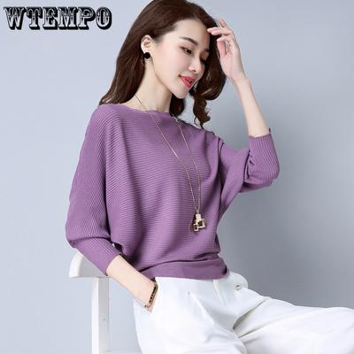 Свитер с рукавами летучая мышь, весенне-осенний пуловер однотонного цвета, короткий вязаный свитер с длинными рукавами