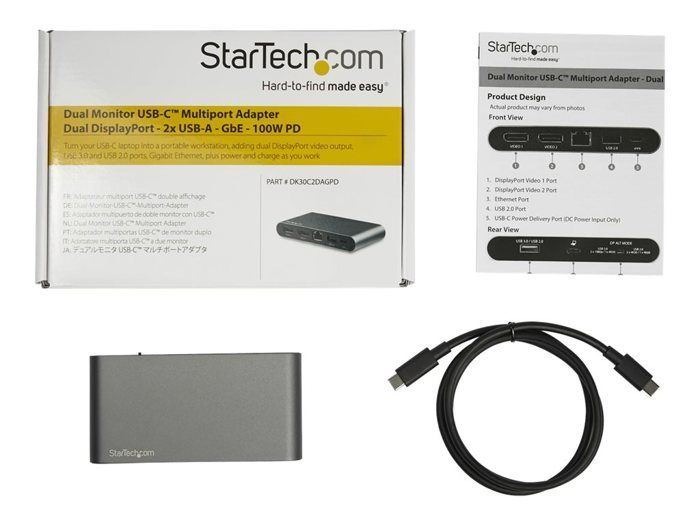 StarTech.Com USB Type-C док-станция с двумя дисплеями 4K DP для ноутбука - PD 3.0 100 Вт (DK30C2DAGPD)