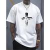 Men's Summer 100 Cotton Fashionable Casual Loose Plus Size Retro Cross Print Sports Round Neck Short Sleeved T-shirt Top