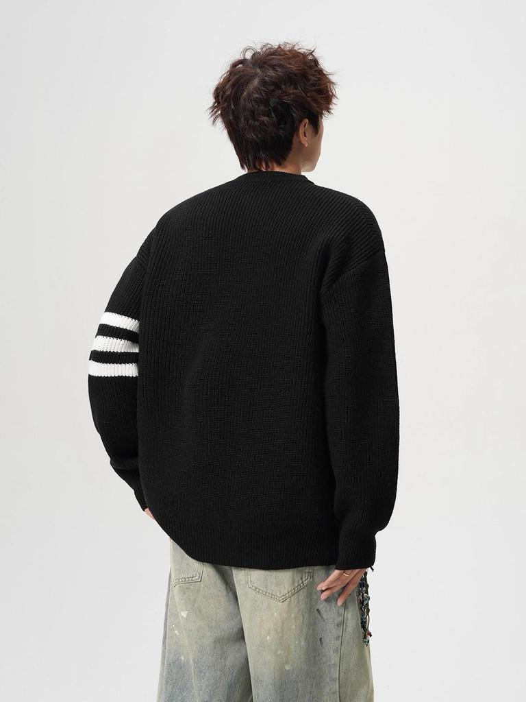 Unisex Striped Casual Knit Sweater - Winter Inner Base Layer, Round Neck