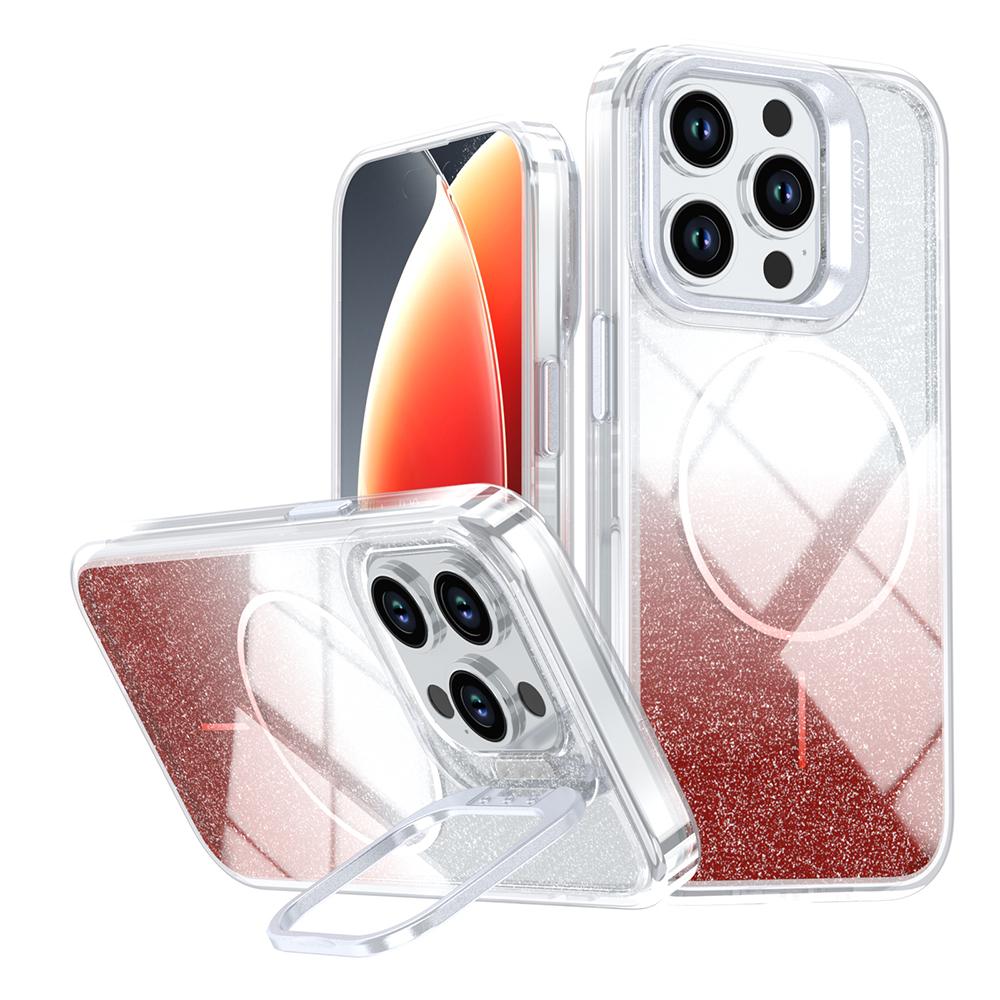 For iPhone 15 Pro Magnetic Case Gradient Glitter Shockproof TPU PC Phone Cover Compatible with MagSafe