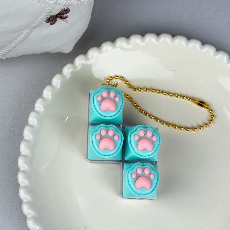 Adorable Silicone Cat Paw Keycap Fidget Keychain, No LED Light, Portable Stress Relief Toy for Adults & Children