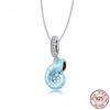 S925 Sterling Silver Blue Conch Necklace for Women Ocean Style Pendant Party Jewelry