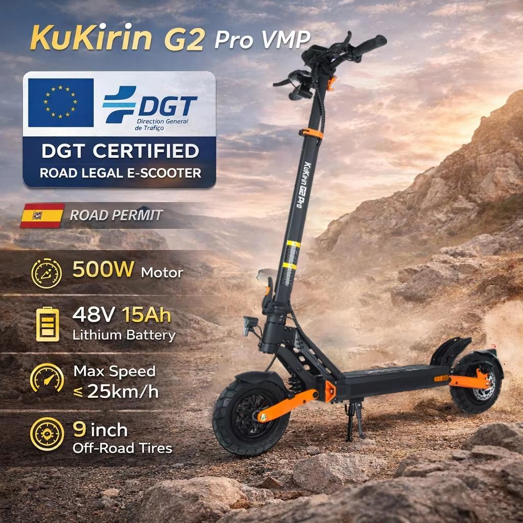 Электросамокат KuKirin G2 Pro VMP с сертификатом DGT, мотор 500 Вт, аккумулятор 48 В 15 Ач, бескамерные шины 9 дюймов, Электросамокаты