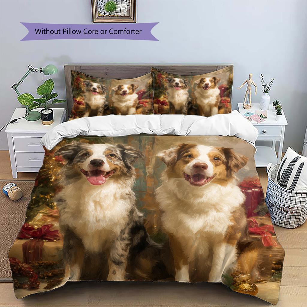 Australian Shepherd dog Pattern Bedding Home Decoration Birthday Gift (1 * duvet cover + 2 * pillowcase, without core)