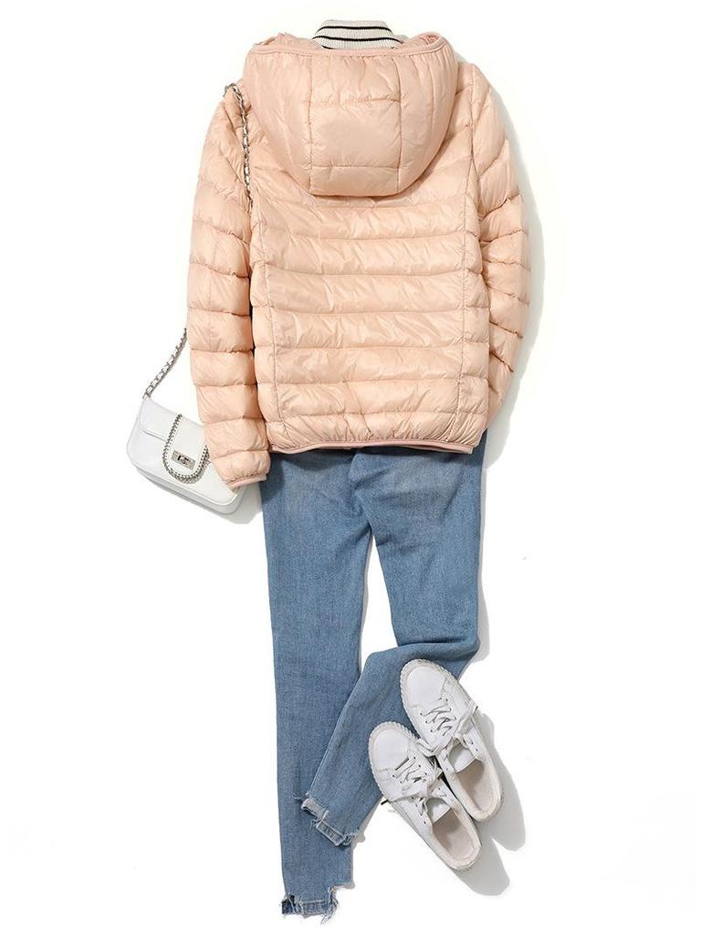 2023 Women's Lightweight Hooded Down Jacket - Slim Fit, Plus Sizes, Autumn/Winter, White Duck Down.