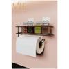 Adhesive Shelf Roll Paper Towel Holder Napkin Holder Towel Paper Holder Black Bathroom Kitchen Organizer Shelf